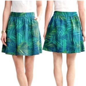 Banana Republic linen blend skirt 0P 0 petite green blue fern palm fit XS petite